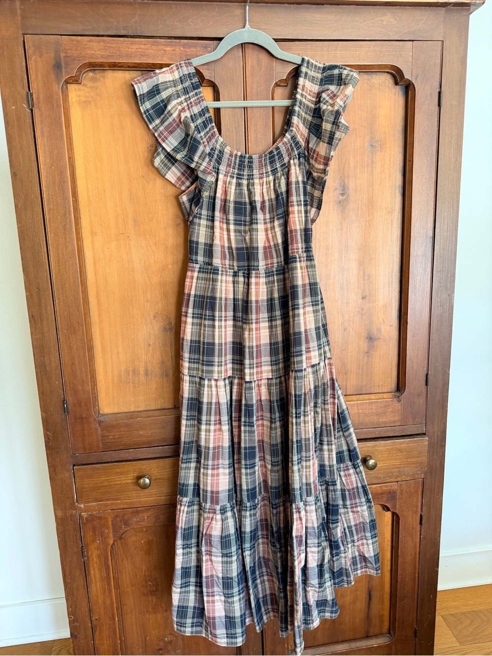 Madewell Plaid Ruffle-Sleeve Maxi Dress